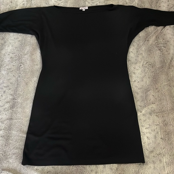 Black long sleeve dress L sleek stretch batwing LBD back seam retro chic Rũby - Picture 2 of 5